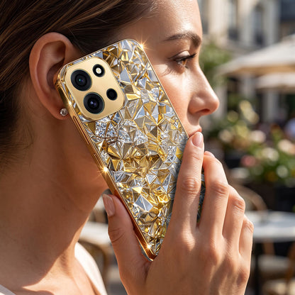 OnePlus Nord 6 5G White Diamond Shatter Gold Electroplated Glass Phone Back Case