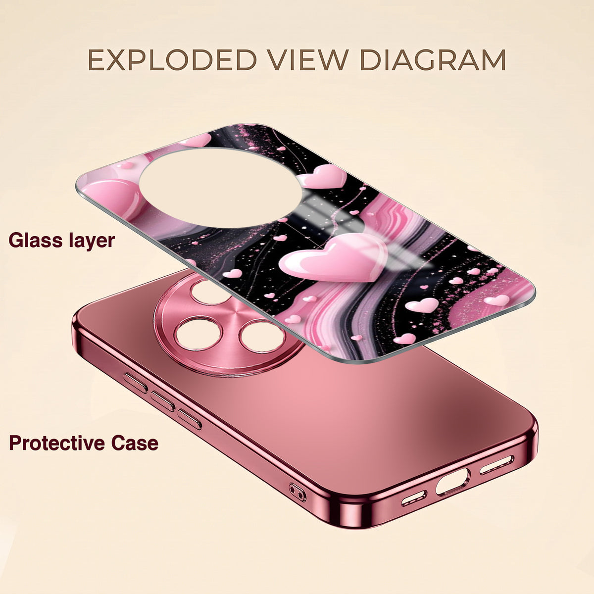 Oppo F27 Pro+ 5G Love Sparkle Pink Electroplated Glass Phone Back Case