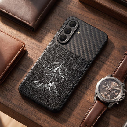Samsung Galaxy A27 5G Compass Carbon Fiber Leather Hybrid Back Case