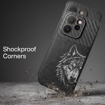 Oppo Reno 15 Pro Mini 5G Wolf Focus Carbon Fiber Leather Hybrid Back Case
