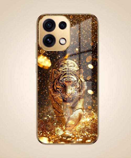 Oppo Reno 16C 5G Luxury Tiger Gold Electroplated Glass Phone Back Case
