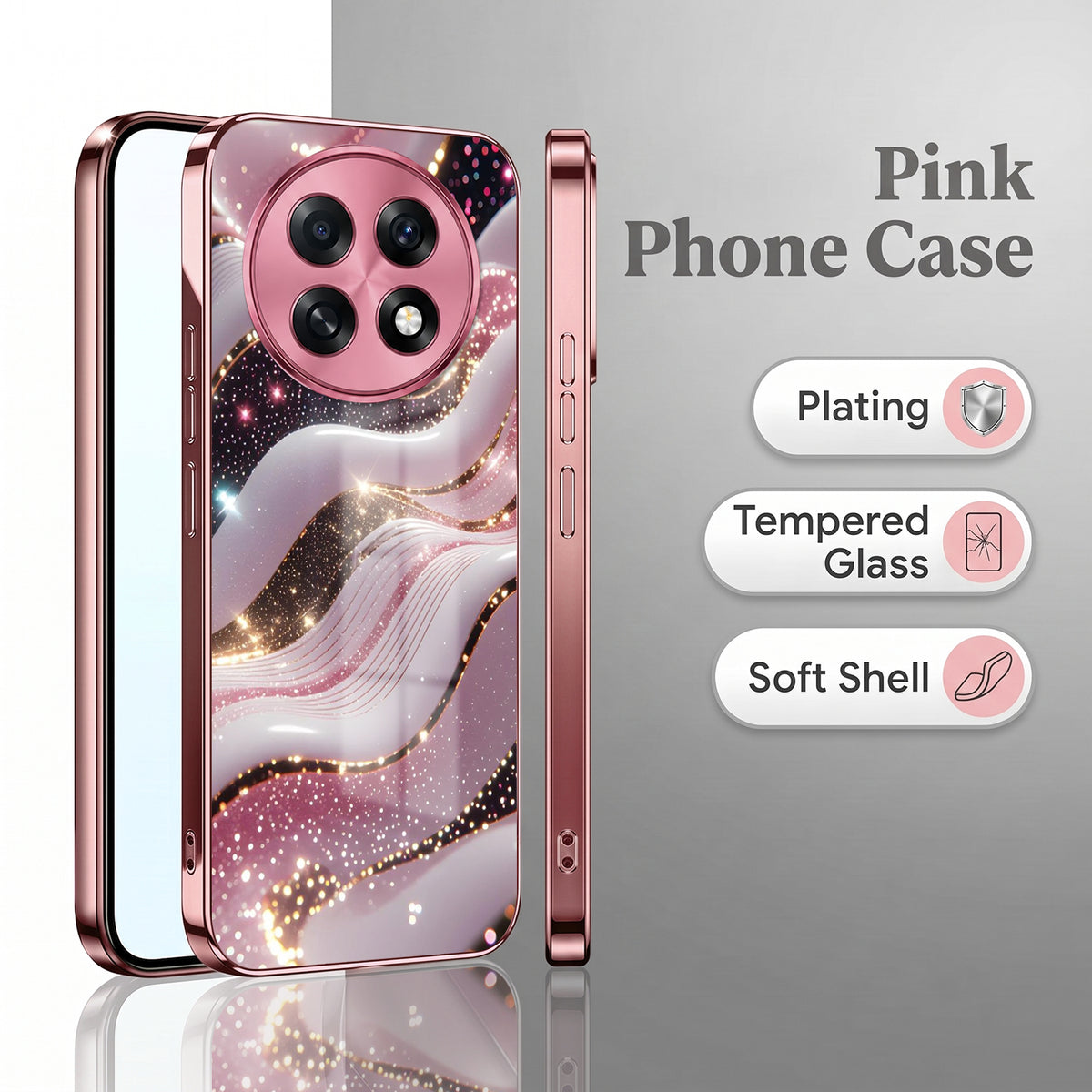 Oppo F31 Pro+ 5G Midnight Pearl Wave Pink Electroplated Glass Phone Back Case