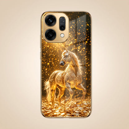 Oppo Reno 14 5G Golden Horse Sparkle Gold Electroplated Glass Phone Back Case