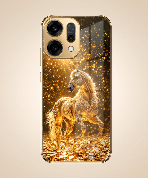 Oppo Reno 14 5G Golden Horse Sparkle Gold Electroplated Glass Phone Back Case