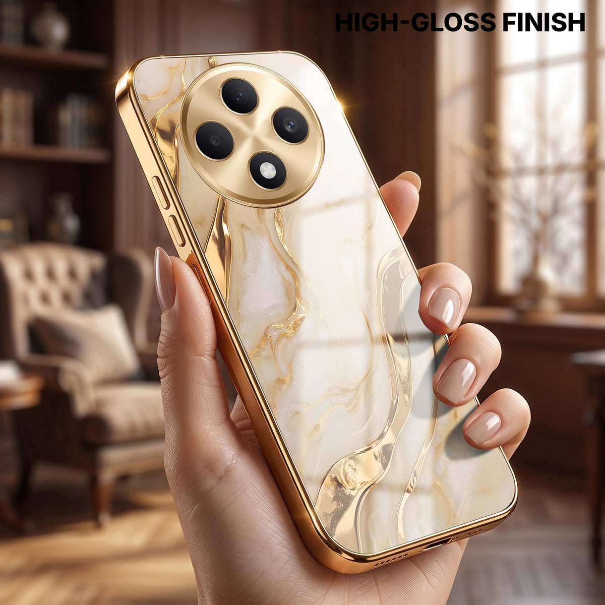 Oppo F27 5G Marvel Texture Gold Electroplated Glass Phone Back Case