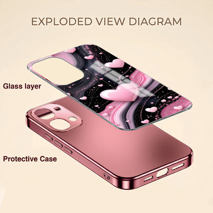 Vivo T5x 5G Love Sparkle Pink Electroplated Glass Phone Back Case