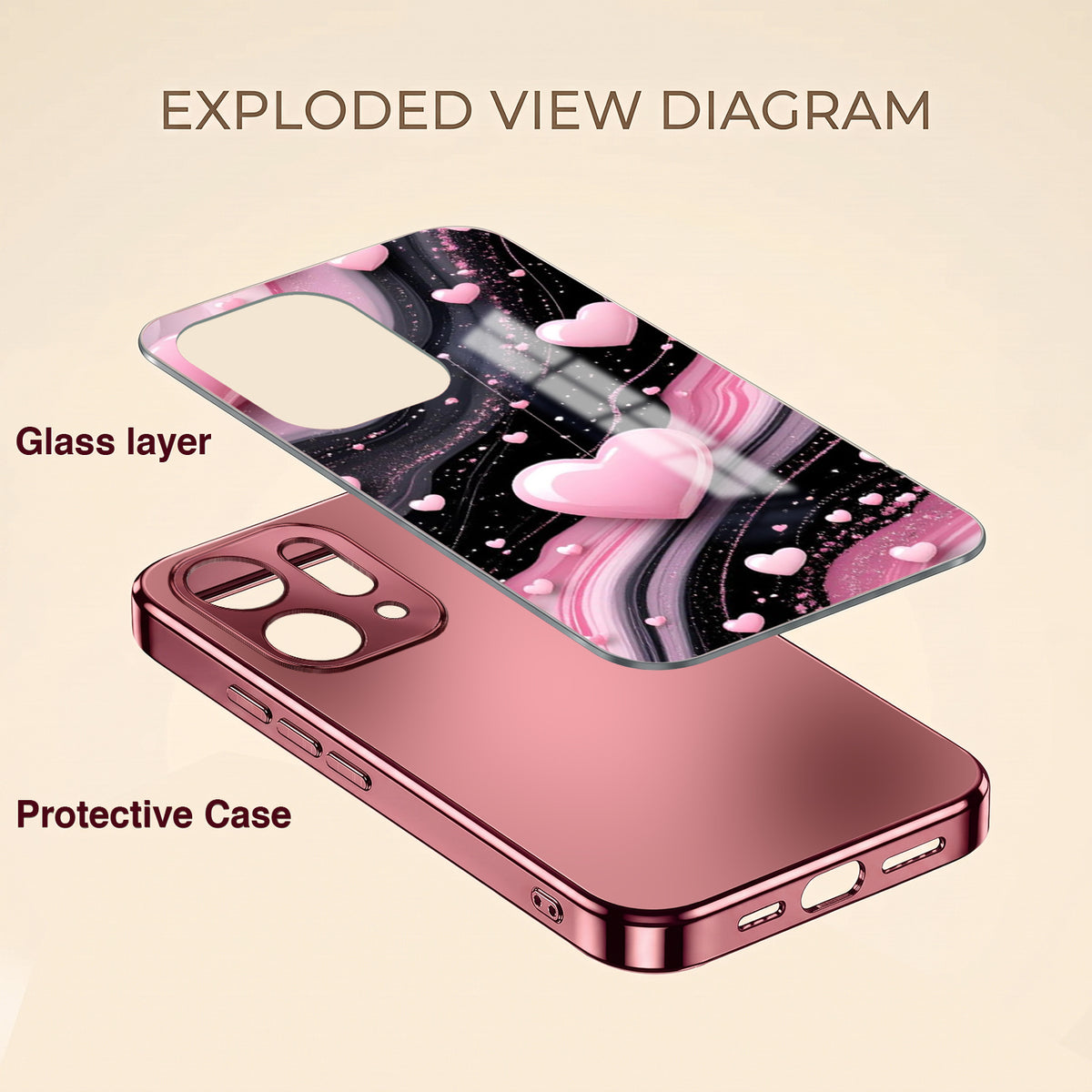 Oppo Reno 14 5G Love Sparkle Pink Electroplated Glass Phone Back Case