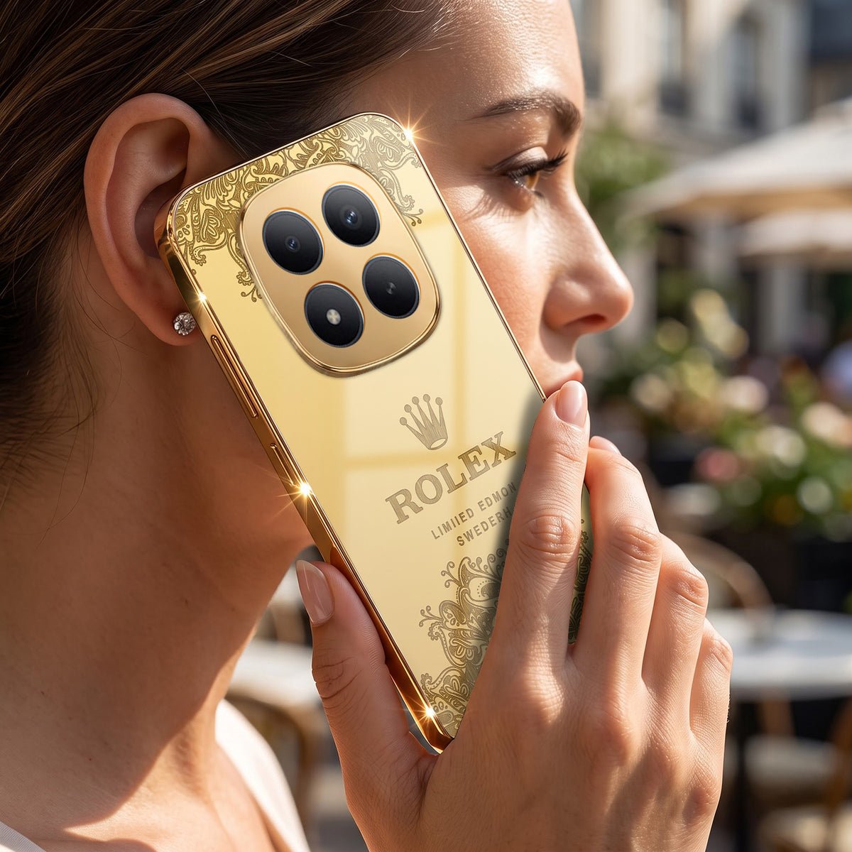 Redmi Note 15 Pro+ 5G Rolex Crown Gold Electroplated Glass Phone Back Case