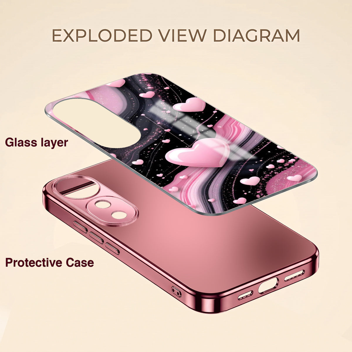 Vivo V40 Pro 5G Love Sparkle Pink Electroplated Glass Phone Back Case