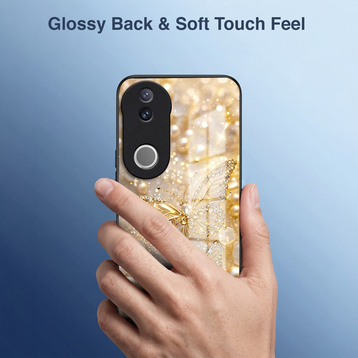 Vivo V50 5G Golden Butterfly Acrylic Glass Back Case