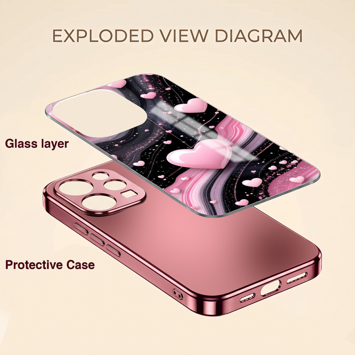 Vivo V70 5G Love Sparkle Pink Electroplated Glass Phone Back Case