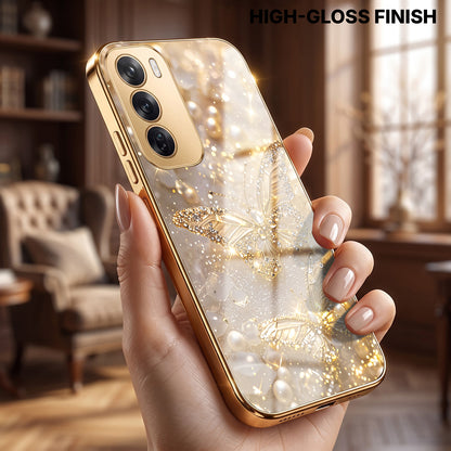 Oppo Reno 12 Pro 5G Golden Butterfly Gold Electroplated Glass Phone Back Case