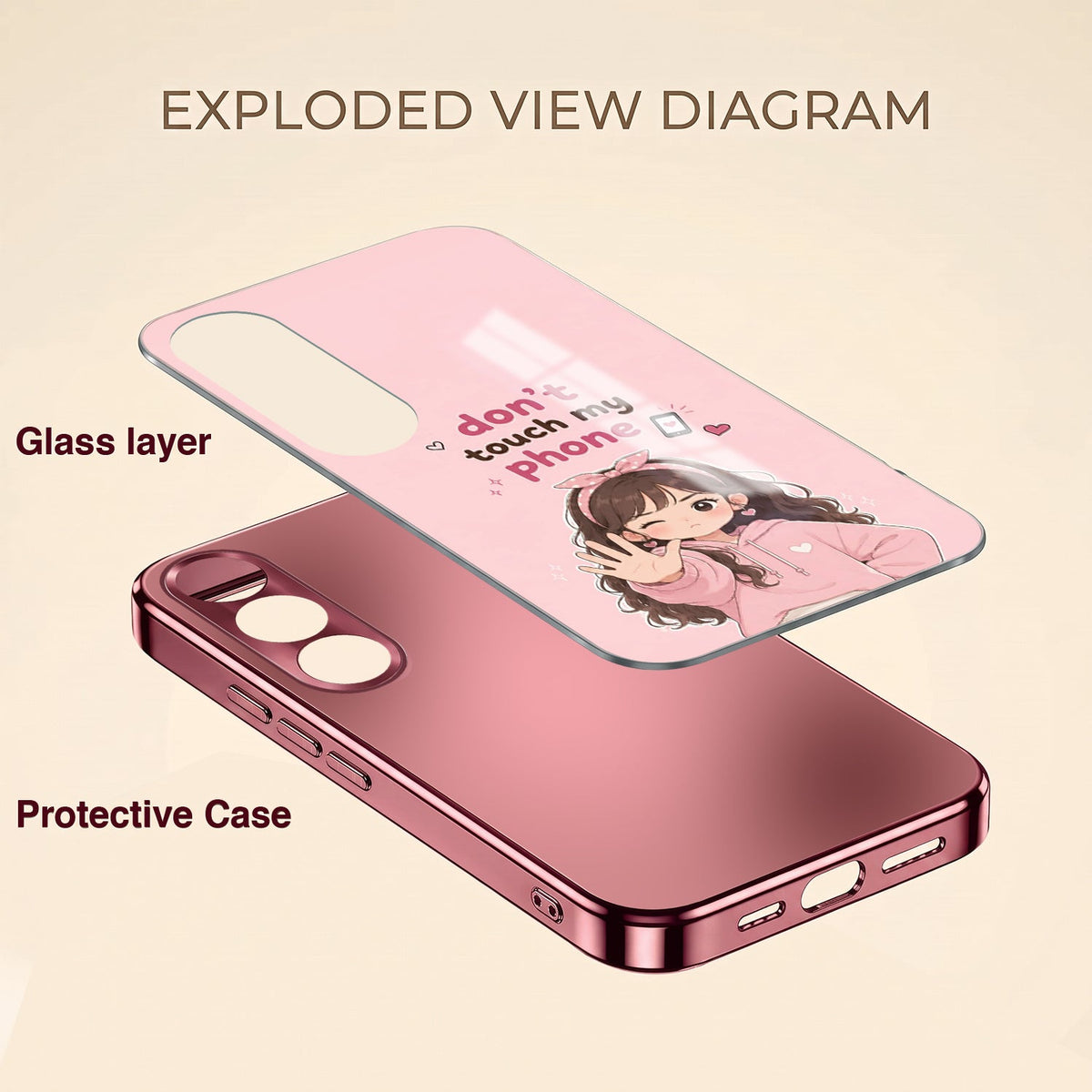 Vivo V70 FE 5G Luxury Anime Girl Pink Electroplated Glass Phone Back Case