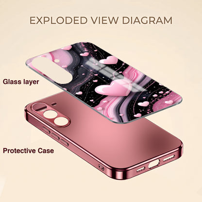 Samsung Galaxy A36 5G Love Sparkle Pink Electroplated Glass Phone Back Case