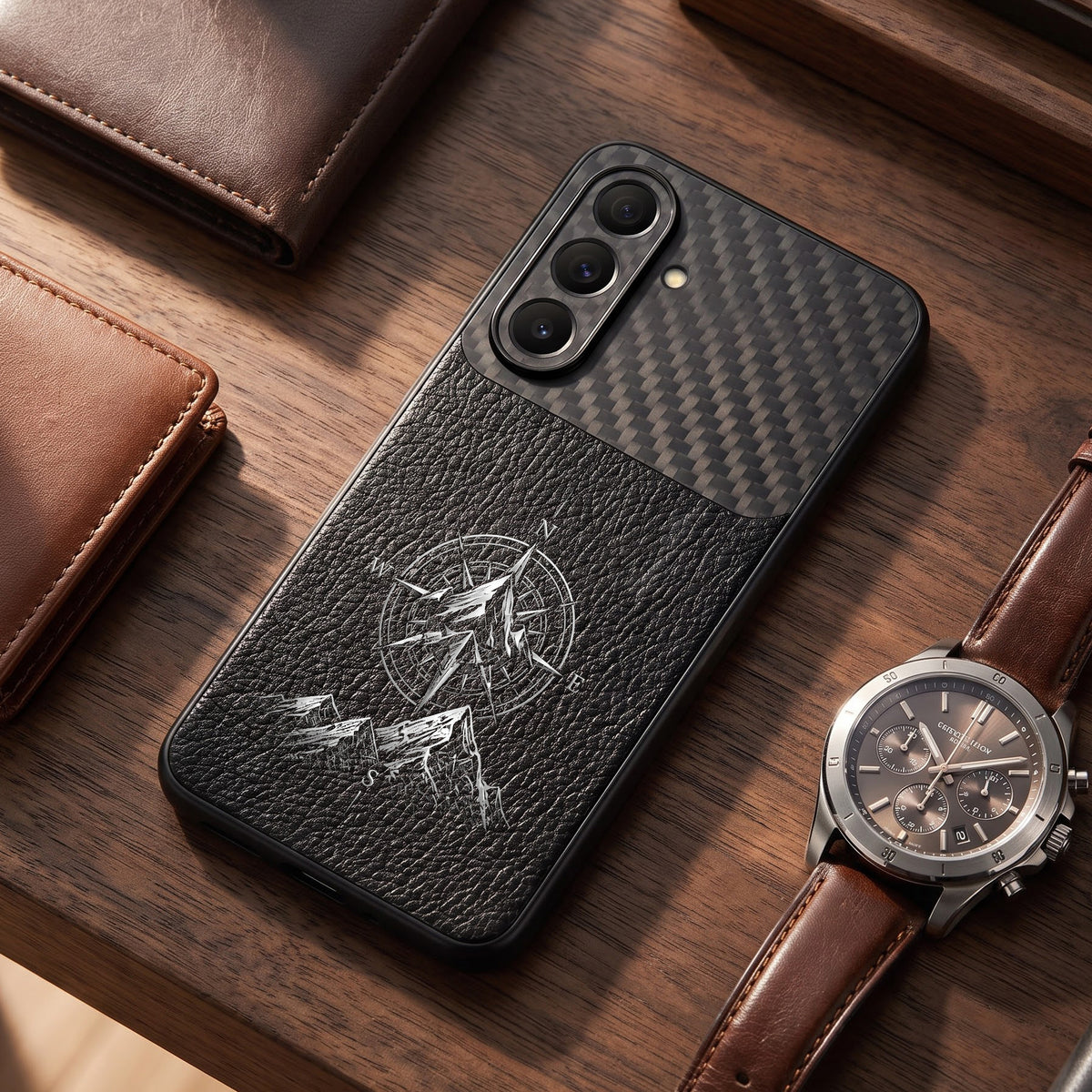 Samsung Galaxy A37 5G Compass Carbon Fiber Leather Hybrid Back Case
