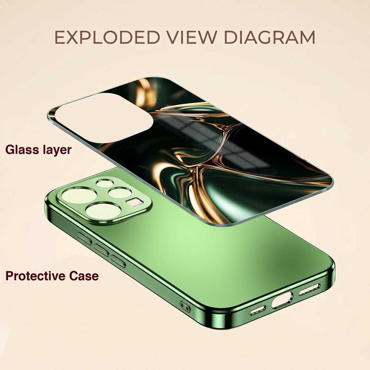 Vivo V70 5G Liquid Art Green Electroplated Glass Back Case