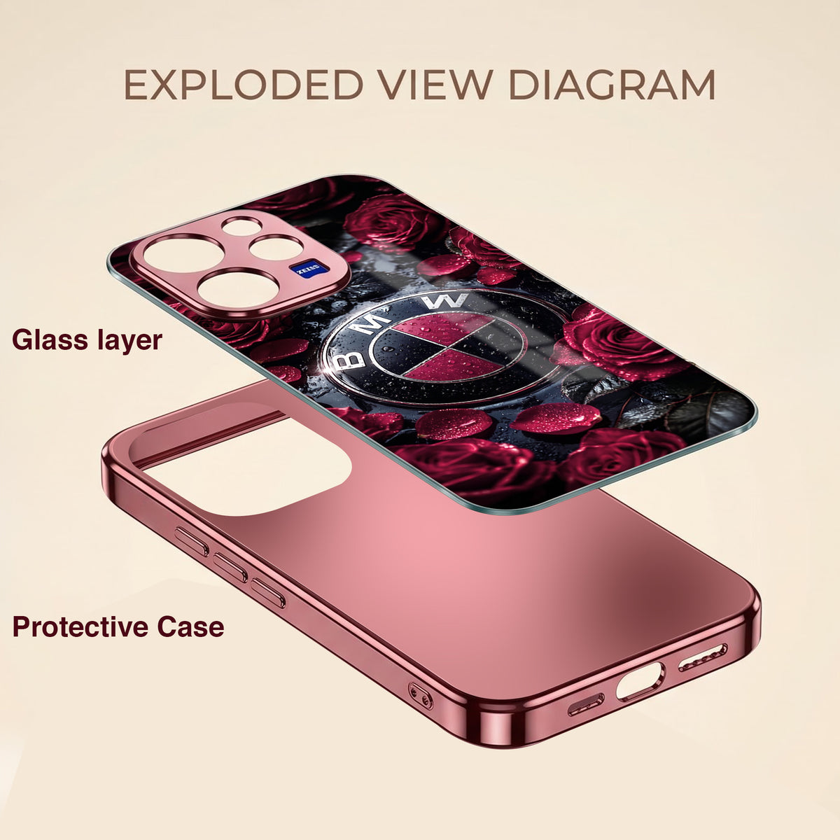 Vivo V70 5G BMW Logo Burgundy Electroplated Glass Back Case