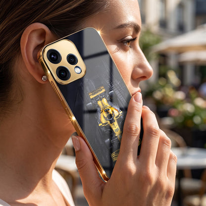 Oppo Reno 15 5G F1 Racing Car Gold Electroplated Glass Phone Back Case