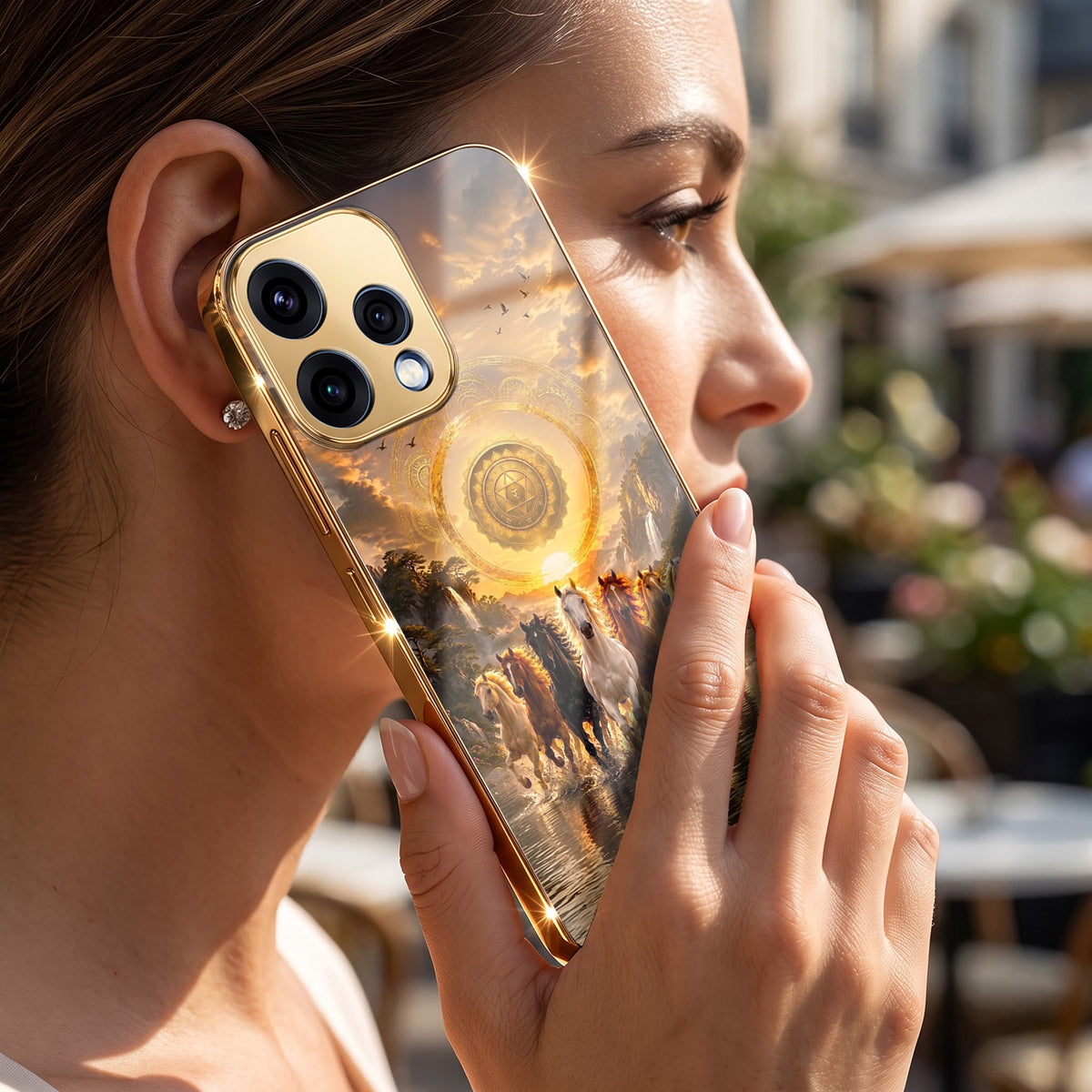 Oppo Reno 15 5G Celestial Seven Horses Gold Electroplated Glass Phone Back Case