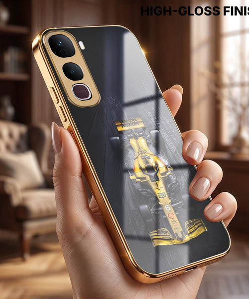 Vivo Y400 Pro 5G F1 Racing Car Gold Electroplated Glass Phone Back Case