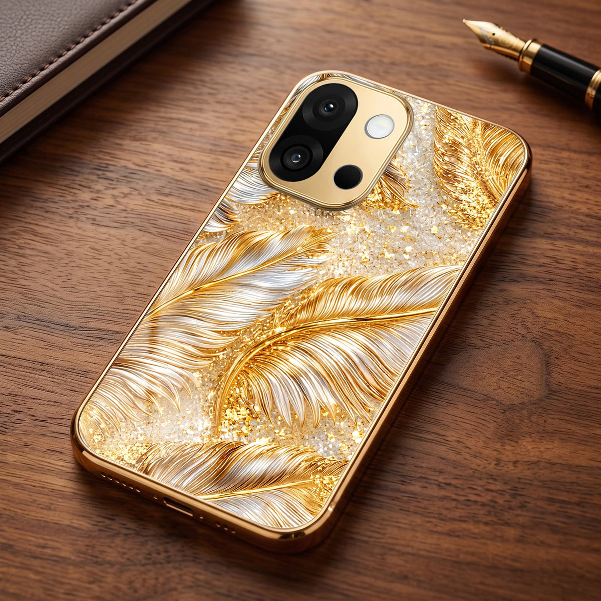OnePlus 13s 5G Golden Feather Marble Gold Electroplated Glass Phone Back Case