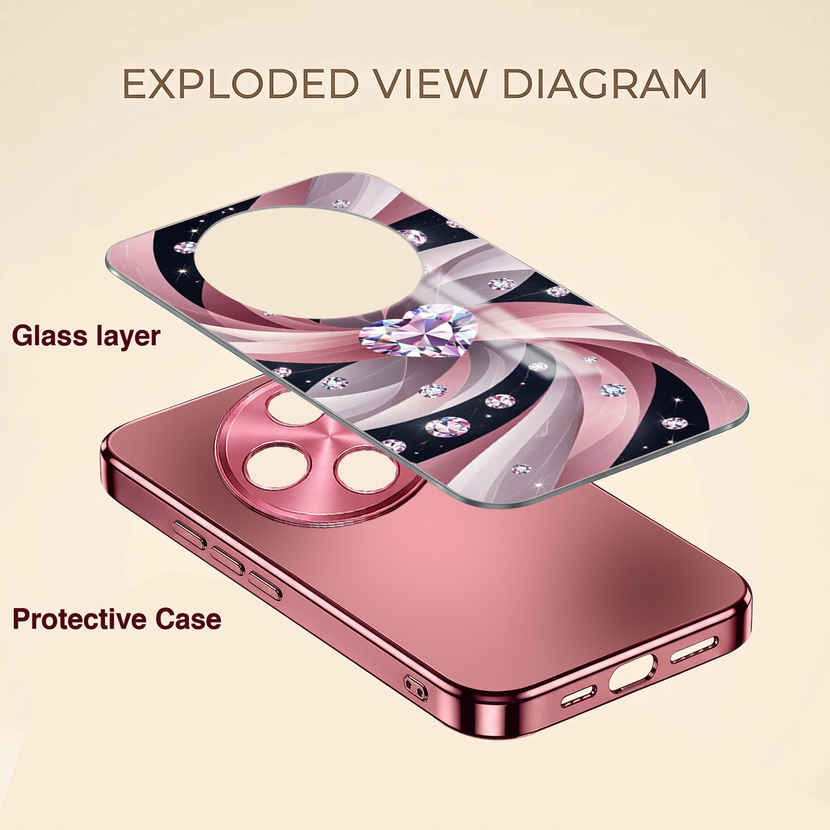Oppo F27 5G Diamond Glam Pink Electroplated Glass Phone Back Case