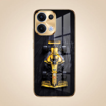 Oppo Reno 13 5G F1 Racing Car Gold Electroplated Glass Phone Back Case