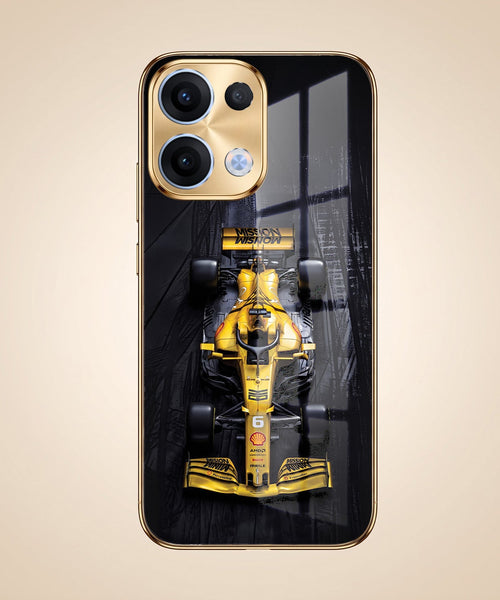 Oppo Reno 13 5G F1 Racing Car Gold Electroplated Glass Phone Back Case