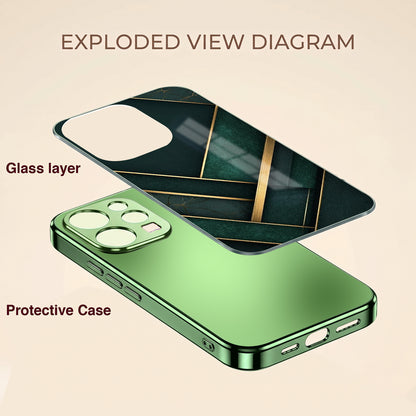 Vivo V70 5G Emerald Gold Geometric Green Electroplated Glass Back Case