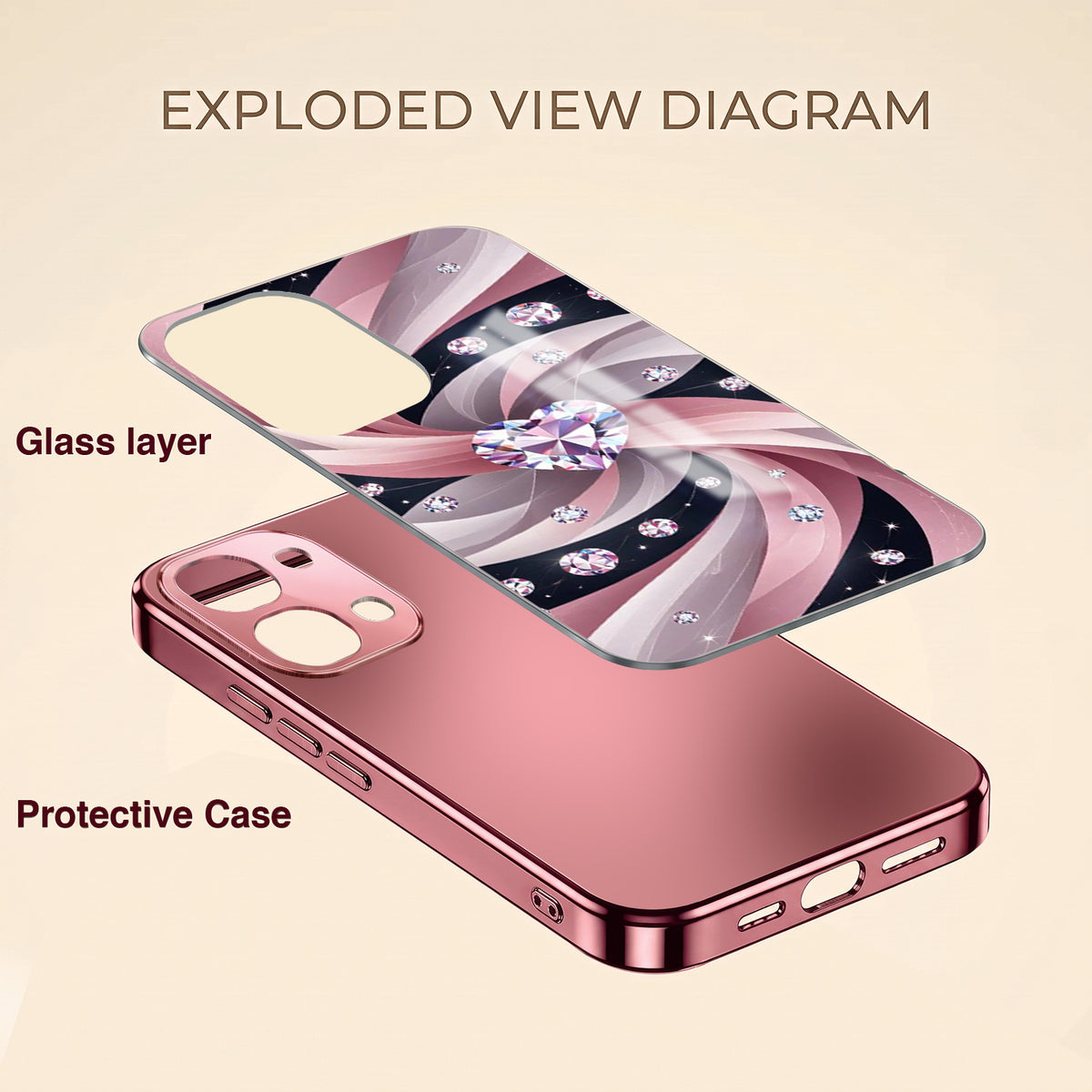 Vivo T5x 5G Diamond Glam Pink Electroplated Glass Phone Back Case