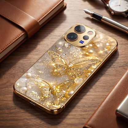 Vivo V70 5G Golden Butterfly Gold Electroplated Glass Phone Back Case