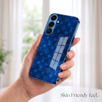 Samsung Galaxy A36 5G Luxury Monogram Blue Electroplated Glass Phone Back Case