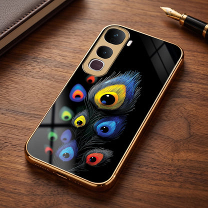 Vivo Y400 Pro 5G Premium Peacock Feather Gold Electroplated Glass Phone Back Case