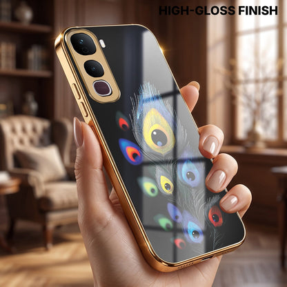 Vivo Y400 Pro 5G Premium Peacock Feather Gold Electroplated Glass Phone Back Case