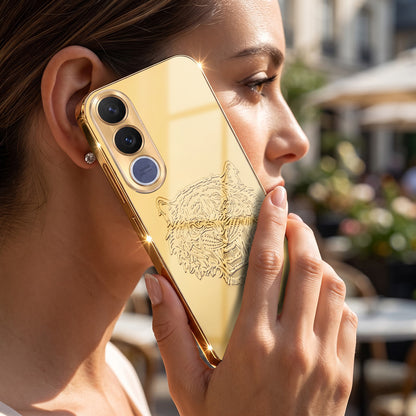 Vivo V70 FE 5G Golden Tiger Face Gold Electroplated Glass Phone Back Case