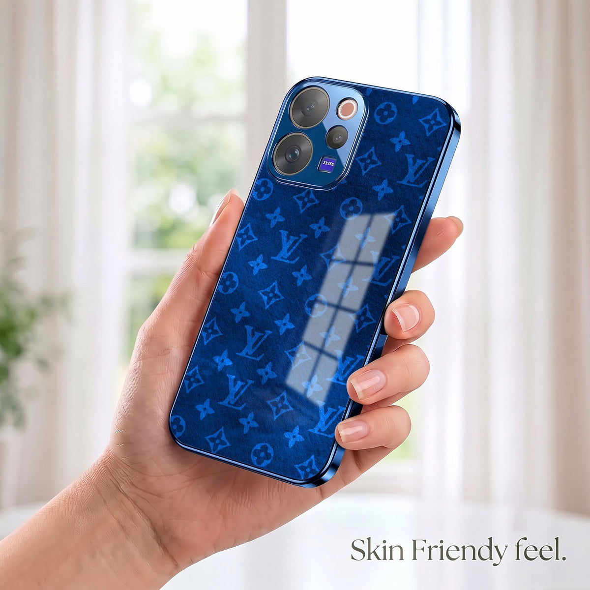 Vivo V70 5G Luxury Monogram Blue Electroplated Glass Phone Back Case