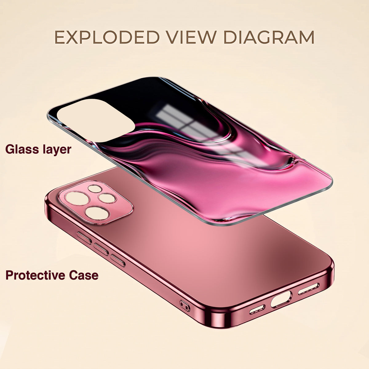 Oppo Reno 15 Pro 5G Liquid Wave Pink Electroplated Glass Phone Back Case