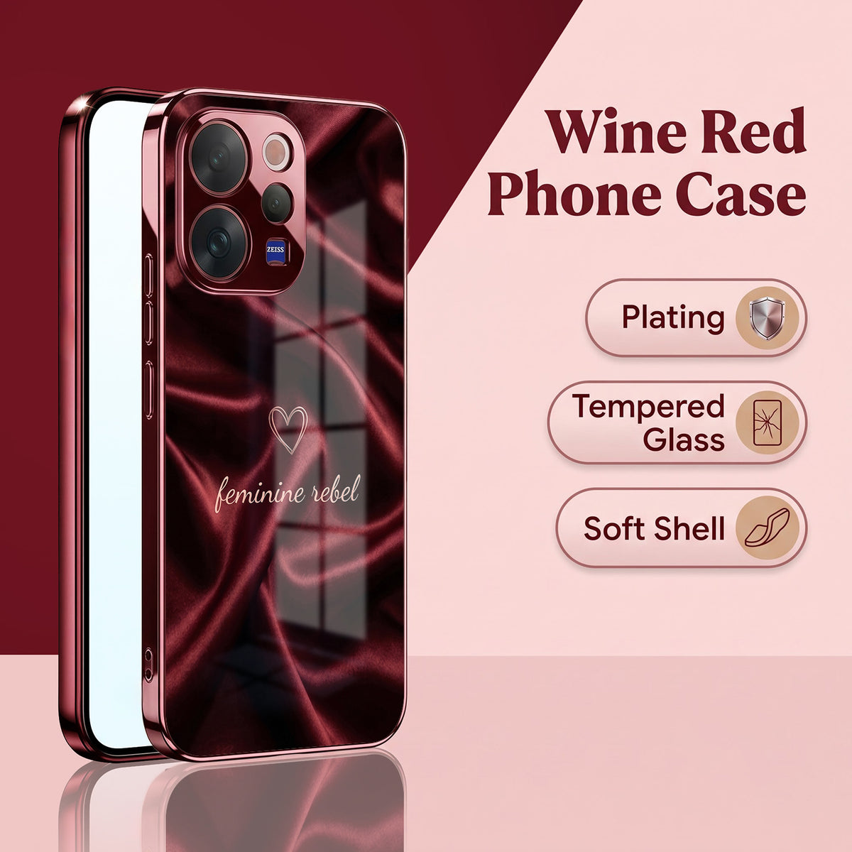 Vivo V70 5G Feminine Rebel Burgundy Electroplated Glass Back Case