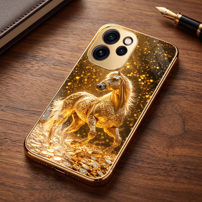 Oppo Reno 15 Pro Mini 5G Golden Horse Sparkle Gold Electroplated Glass Phone Back Case