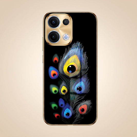 Oppo Reno 13 5G Multi-Feather Peacock Gold Electroplated Glass Phone Back Case