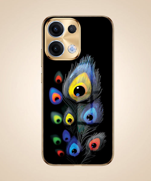 Oppo Reno 13 5G Multi-Feather Peacock Gold Electroplated Glass Phone Back Case