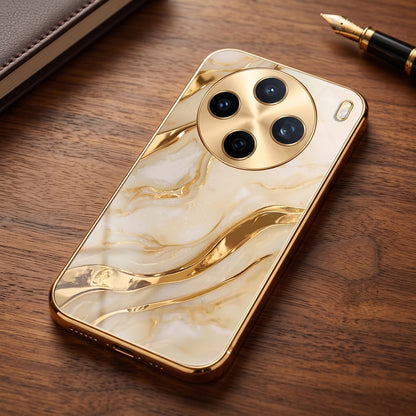 Vivo X200T 5G Marvel Texture Gold Electroplated Glass Phone Back Case