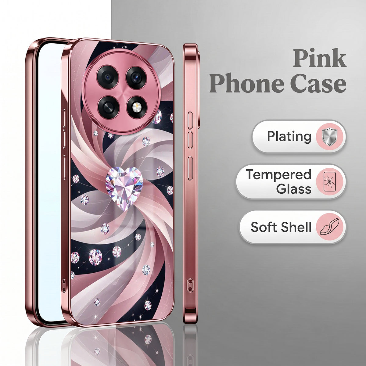 Oppo F31 Pro+ 5G Diamond Glam Pink Electroplated Glass Phone Back Case