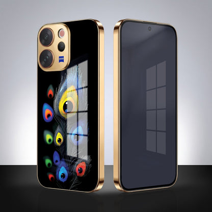 Vivo V70 5G Premium Peacock Feather Gold Electroplated Glass Phone Back Case