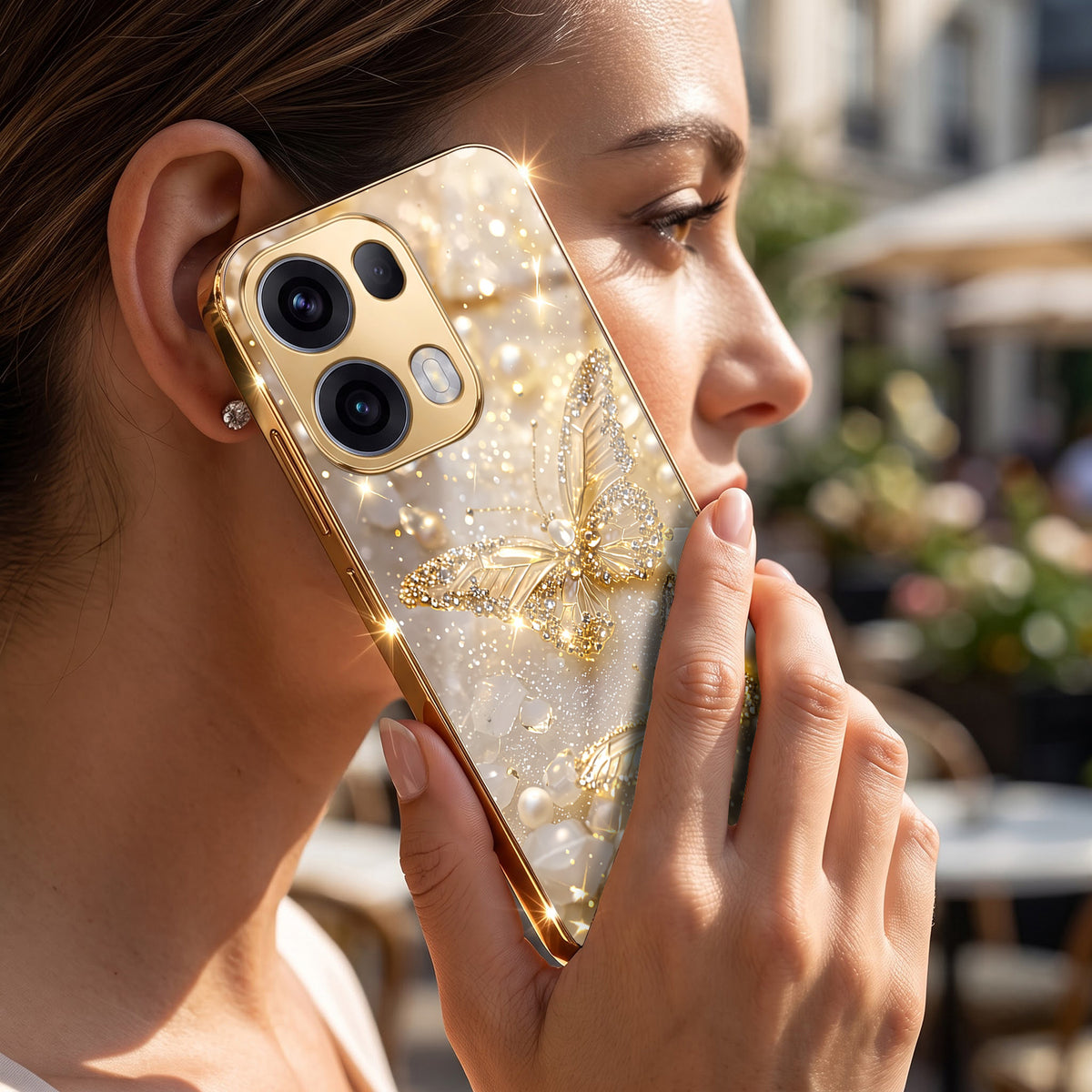 Oppo Reno 13 Pro 5G Golden Butterfly Gold Electroplated Glass Phone Back Case