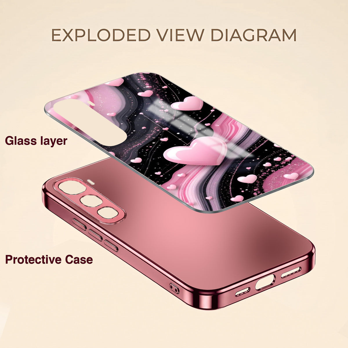 Vivo Y400 Pro 5G Love Sparkle Pink Electroplated Glass Phone Back Case