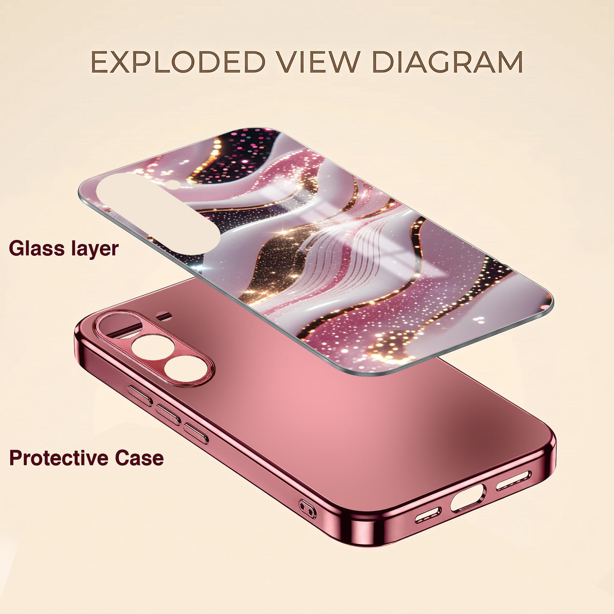 Samsung Galaxy A56 5G Midnight Pearl Wave Pink Electroplated Glass Phone Back Case