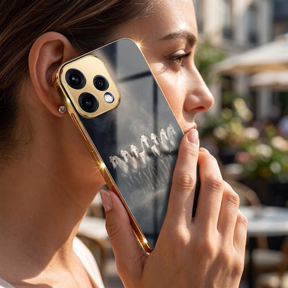 Oppo Reno 15 5G Running Horses Gold Electroplated Glass Phone Back Case