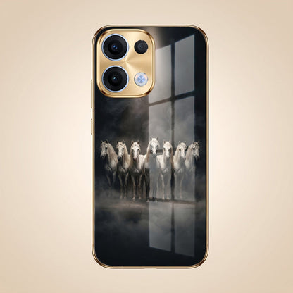 Oppo Reno 13 5G Running Horses Gold Electroplated Glass Phone Back Case