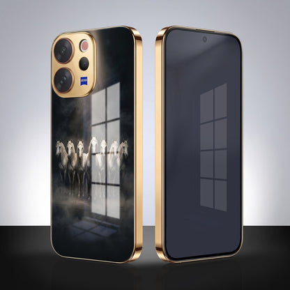 Vivo V70 5G Running Horses Gold Electroplated Glass Phone Back Case